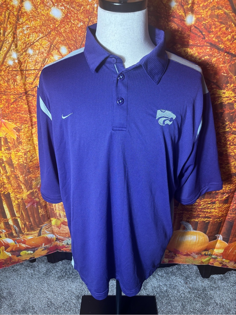 Nike Men’s K- State Purple Polo with Light Gray Accents and Logo